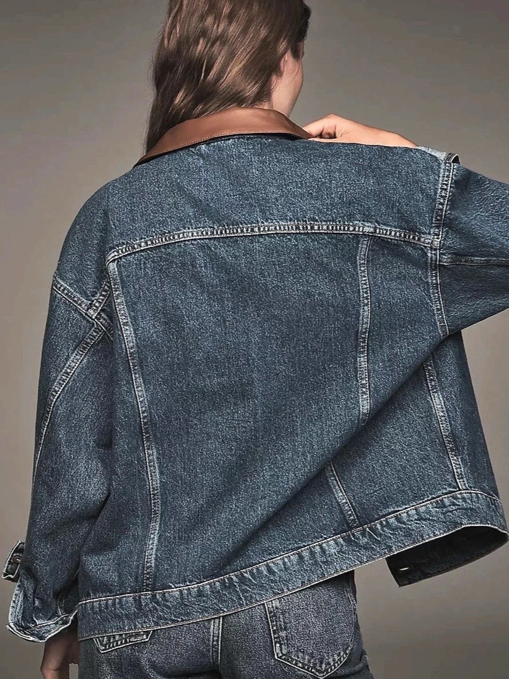 PILCRO The Weston Faux Leather-Collar Denim Boyfriend Jacket Sz: Small - Picture 2 of 13